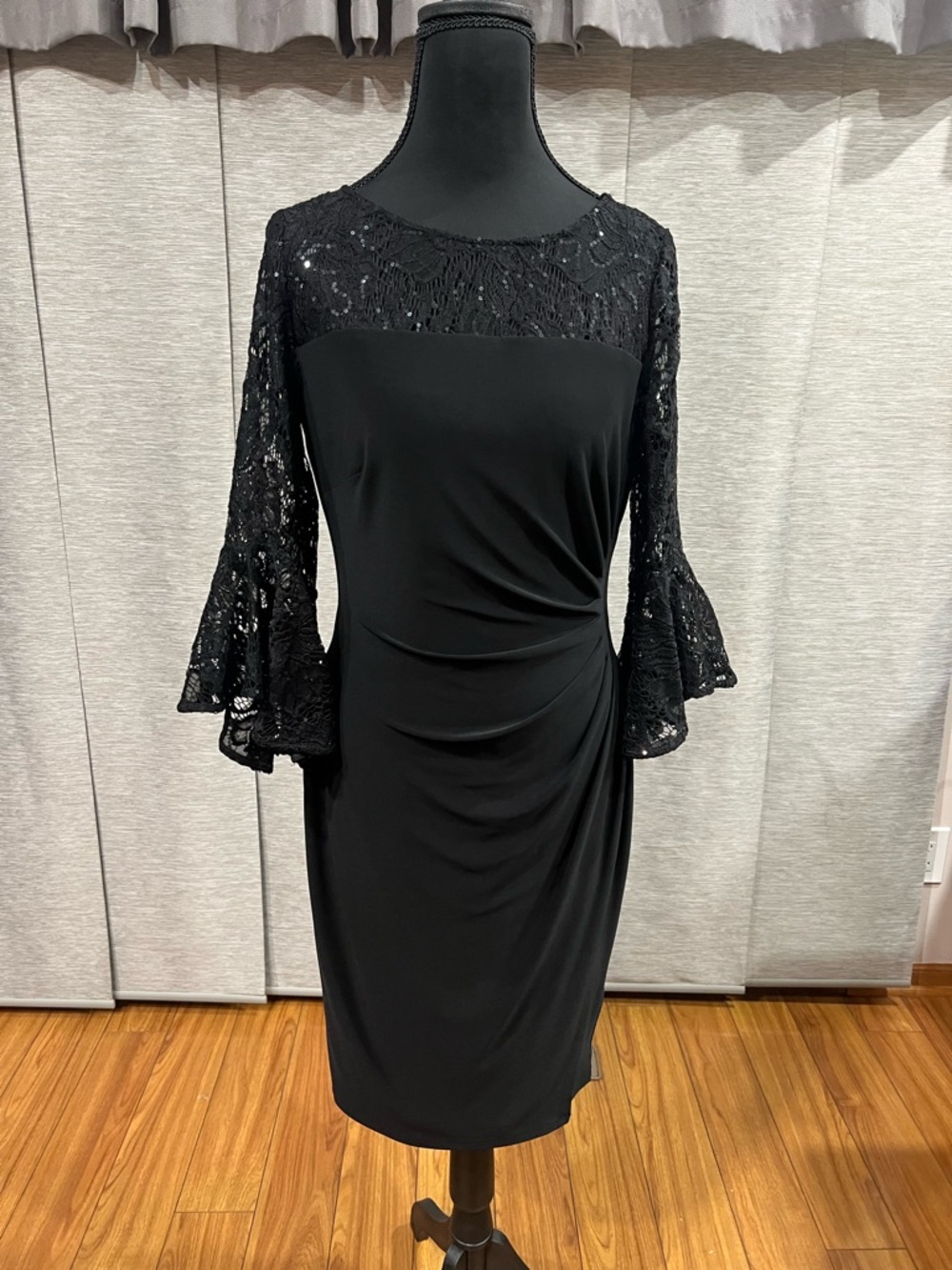 Ralph Lauren Black Lace-Yoke Midi Dress
